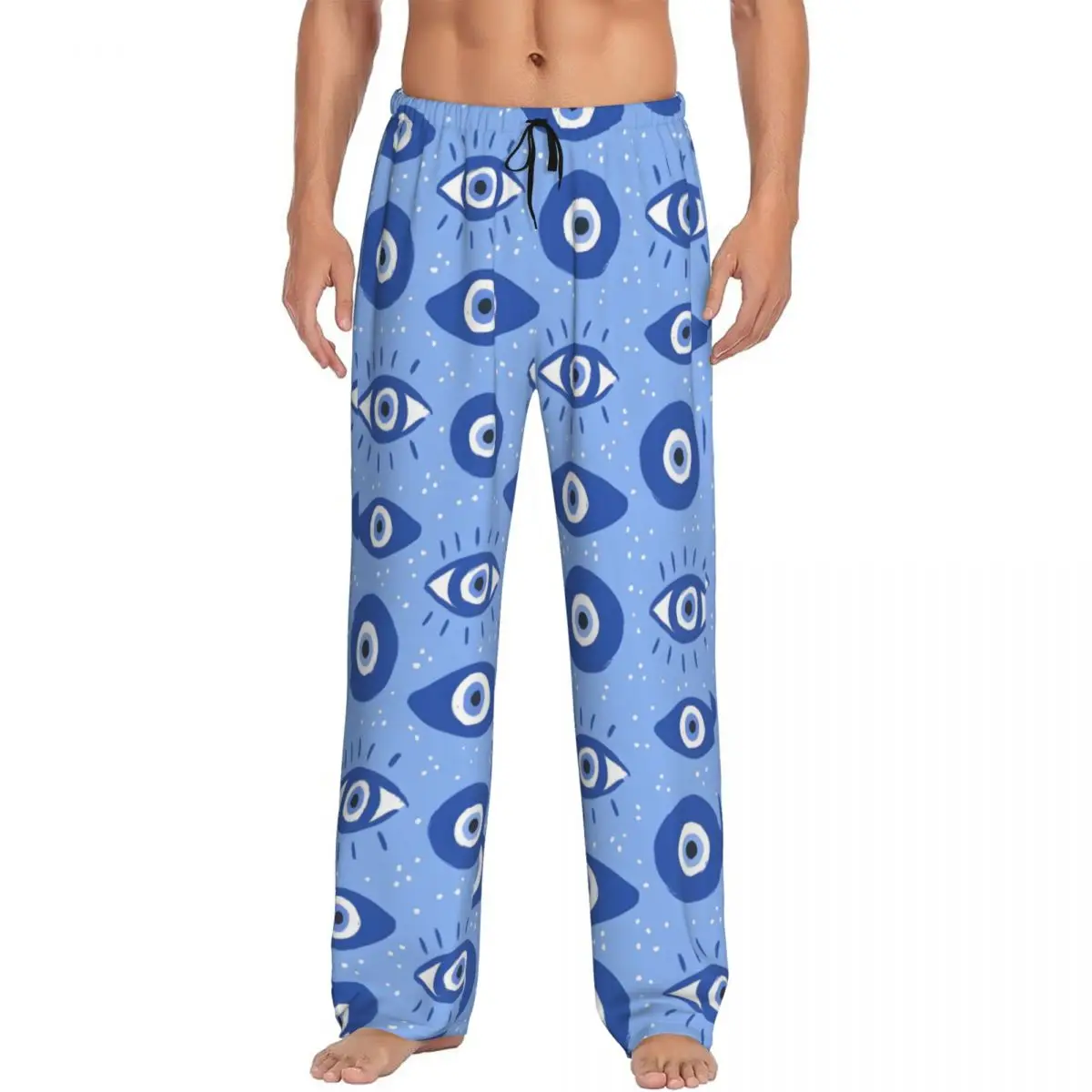 

Custom Nazar Evil Eye Pajama Pants for Men Symbol Amulet Sleepwear Lounge Sleep Bottoms Stretch with Pockets