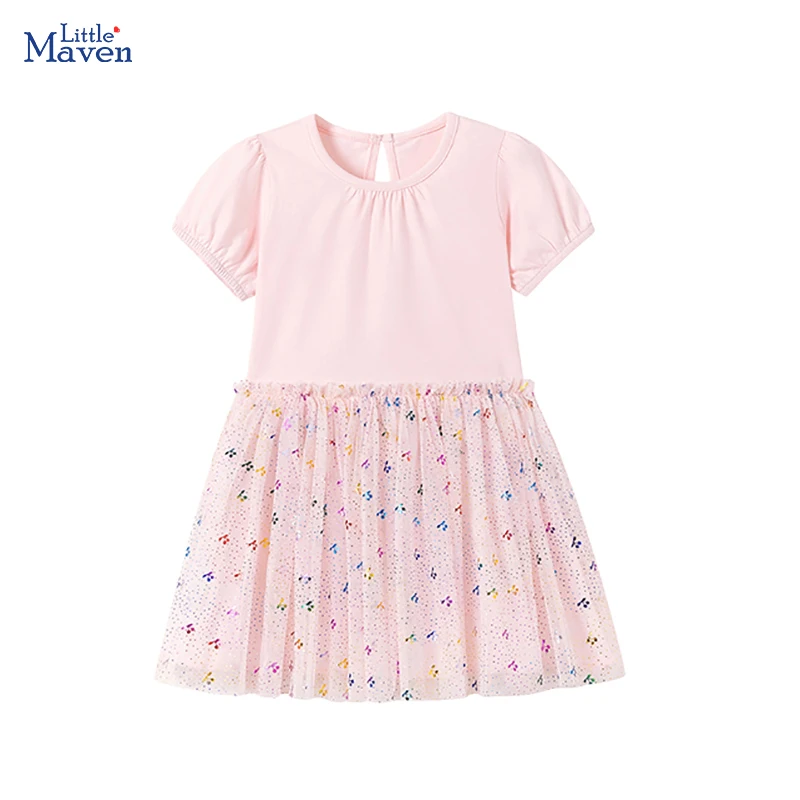 Ropa Infantil Little Maven para Niñas, Vestidos de Malla con Diseño de Cerezas para Cumpleaños de Verano, Ropa Infantil con Dibujos Animados de Princesas, Tallas 2-7 Años, Novedad 2026