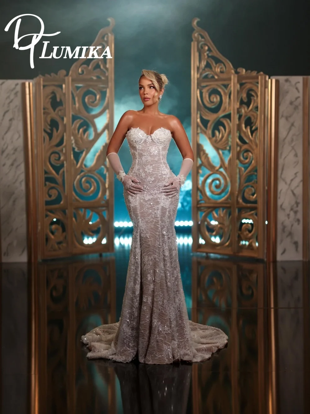 

Sexy Strapless Lace Mermaid Wedding Dress 2026 Elegant Beaded Bridal Dress Dazzling Bridal Gown No Gloves Vestidos De Novia