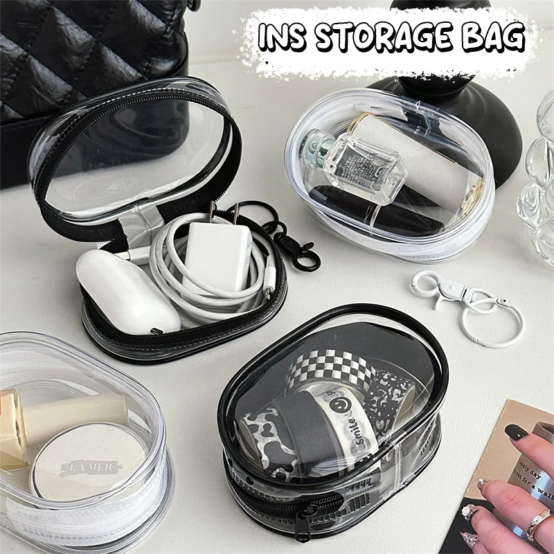 Mini bolsa de almacenamiento transparente portátil, estuche multifuncional para cargador de auriculares, cargador Digital de viaje, organizador de accesorios