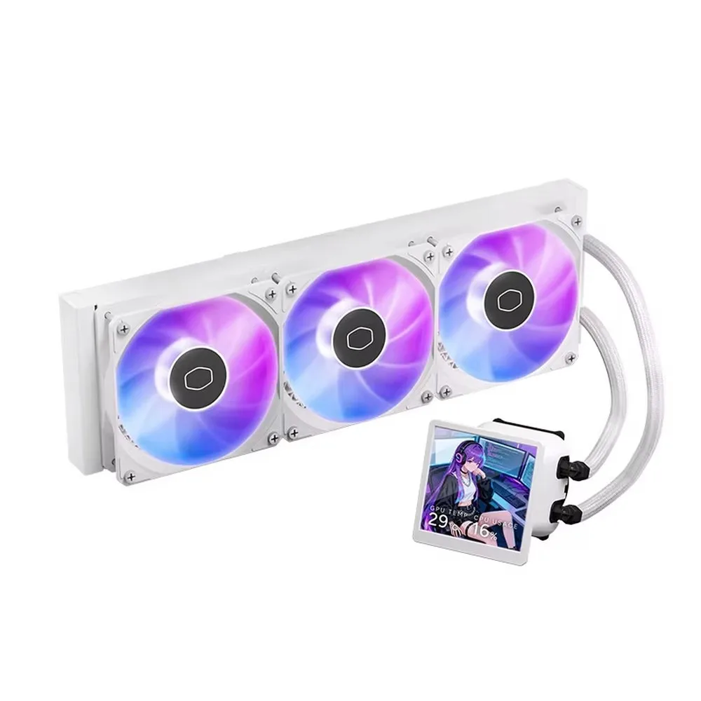 CoolerMaster B360 LCD 360mm White Water Cooling Radiator Liquid Cooler CPU AIO ARGB LED 3pin/4pin Mute Design