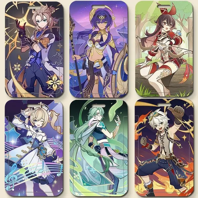 Game Impact Genius Invokation TCG Character Cards Pattern Retractable Credit Card Holders Bank ID Holders Bus Card Cover Case