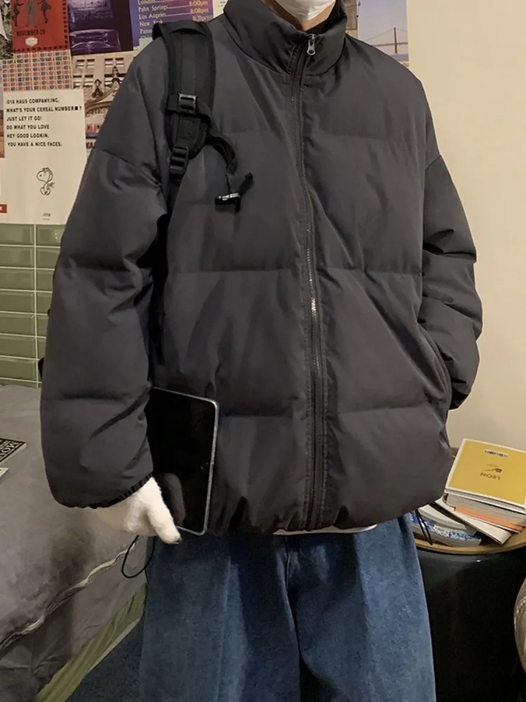 Parka solido da uomo sciolto stile coreano semplice inverno per il tempo libero streetwear avanzato bello minimalista maschile languido cappotti alla moda