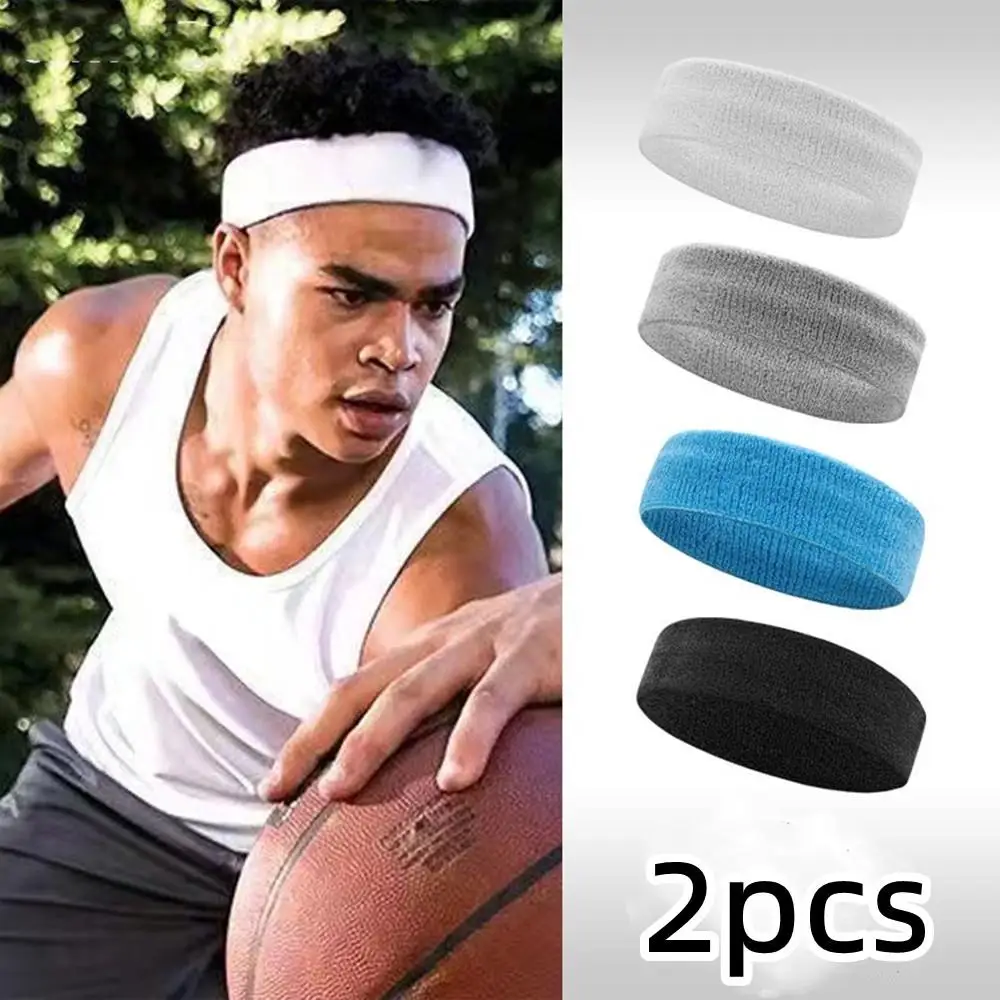 

HOT 2Pcs Sweatproof Sports Headbands For Men And Women Elastic Sweatbands Basketball Sports Gym Fitness Sweat Cotton Hair Bands