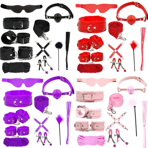 10Piece Set Fetish BDSM Kit Set sexx Toy Handcuffs for Woman Adult Supplies Handcuffs Whip Vibratorr Bondage Rope sexxual sexxy Game