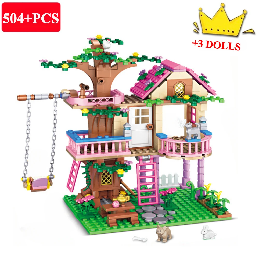 

Summer Festival Friendship Tree House Villa Castle Building Block Street View Girls Series Gifts House Bricks Assembled Toys Kid