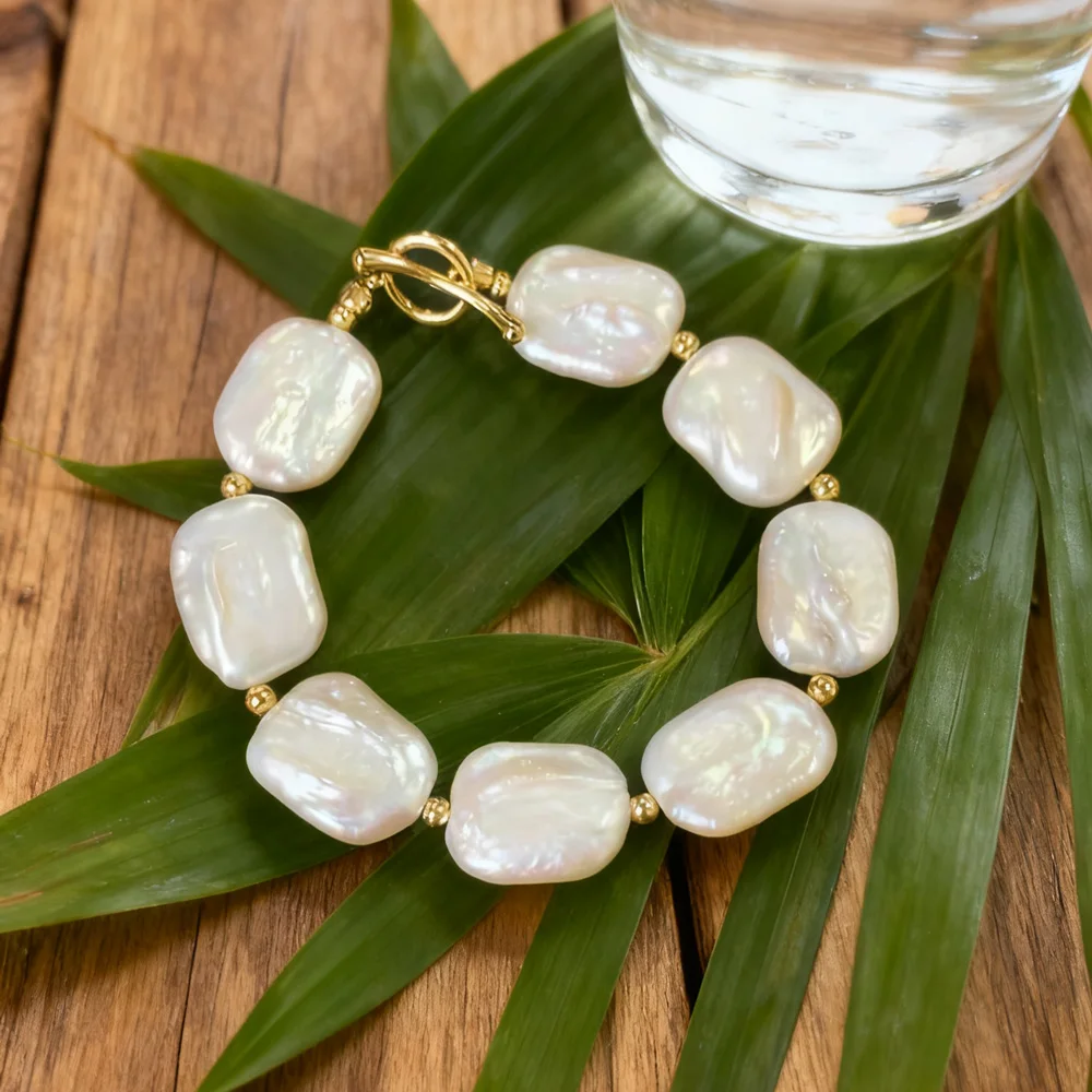 

YWYC 13.5*17mm Baroque Freshwater Pearl Bracelet OT Buckle 16cm 18cm 20cm Women's Hand Bracelet Jewelry Gift 2025 New Arrivals
