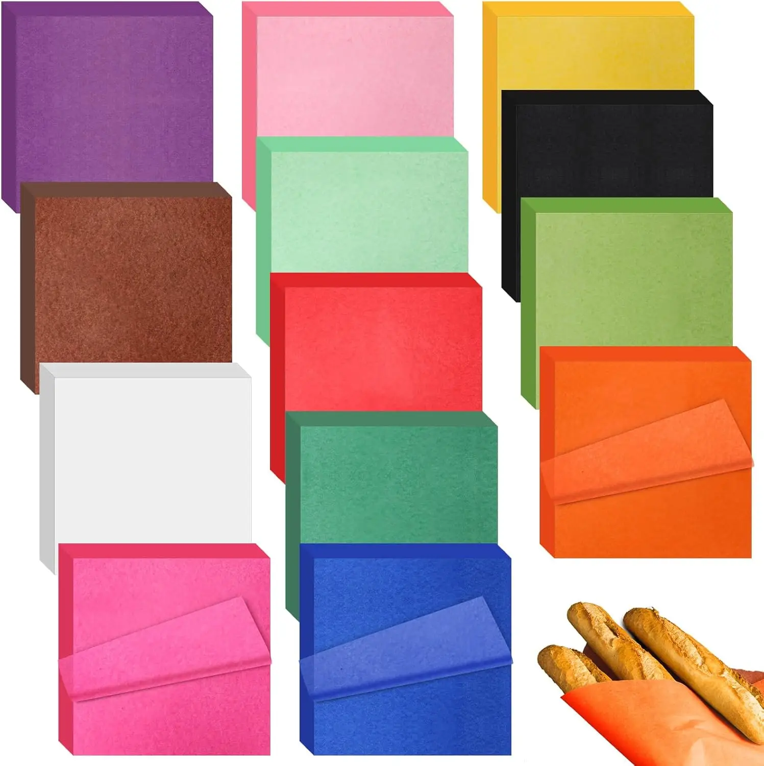 

1040 Sheets Deli Paper Assorted Color Origami Waterproof Sandwich Packaging Paper Sheet 12" x 12" No Wax Oil Proof Light