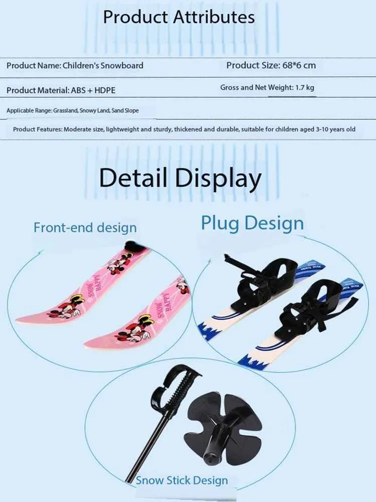 Sci in ABS per bambini invernali all'aperto, tavole a slitta spesse e resistenti all'usura, sci in erba, sci