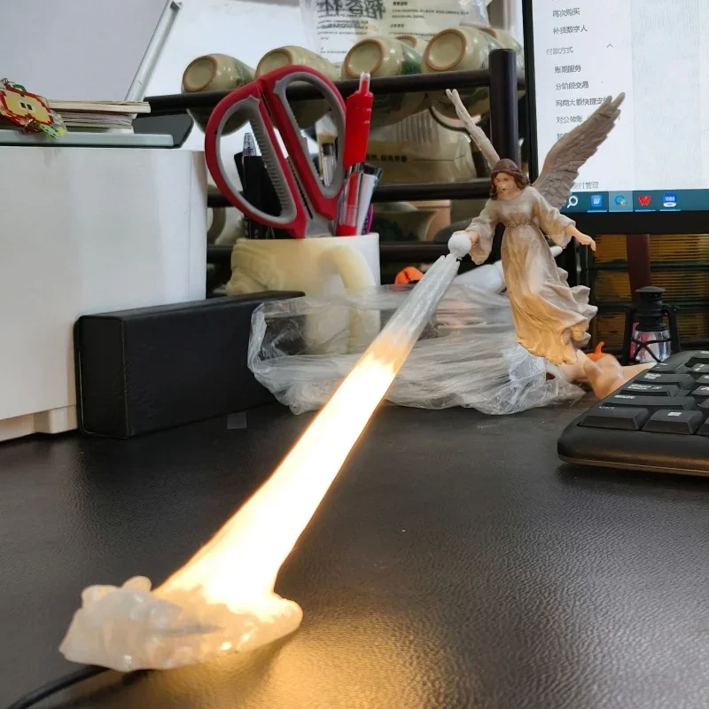 Angel Statue Led Sword Night Light USB Powered Figurine Warm Glow Ambient Lamp Desktop Tabletop Bookshelf  Decor Ornament Gift