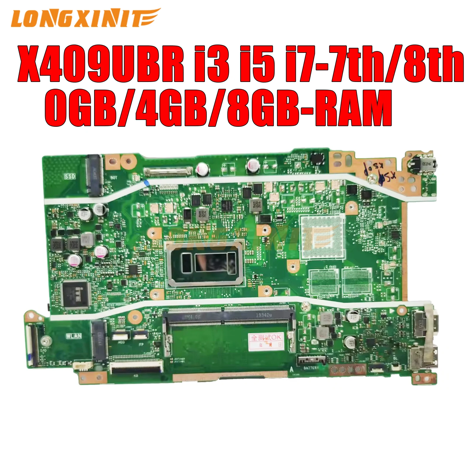 

Материнская плата X409UBR для ASUS X409UB X409UA X509UA X509UB A409UB A409U F409U F509U X409UJ. 4417U,i3 i5 i7 7th/8th.0G/4G/8G-RAM