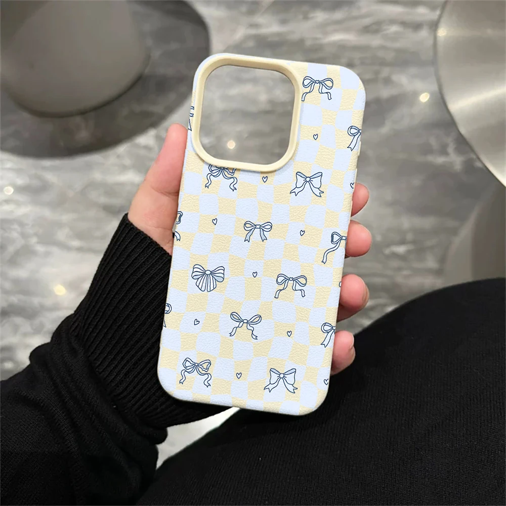 Blaue karierte Schleifen-Handyhülle für iPhone 17 16 15 14 13 12 Pro Max 16 15 14 Plus 17 16 15 14 13 Pro 17Air Silikon-Matt-Cover – Detail 5