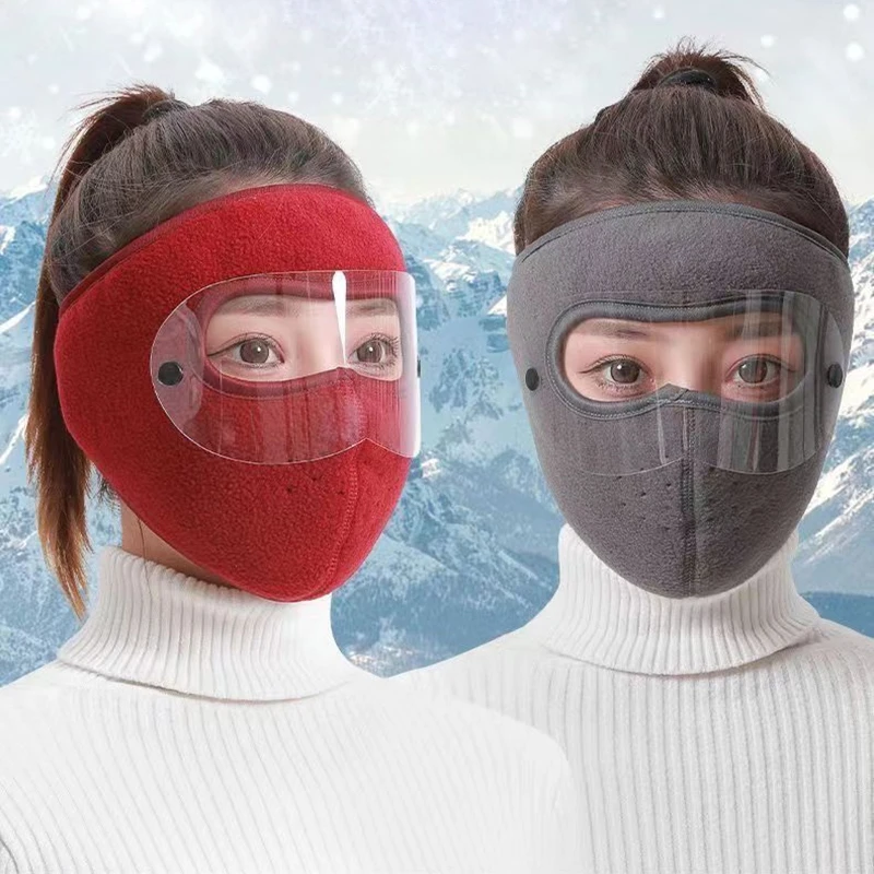 Windproof Face Warm Mask Winter Cap Ski Breathable Masks Fleece Face Shield Caps With HD Goggles Anti-fog Cycling Cap Balaclava