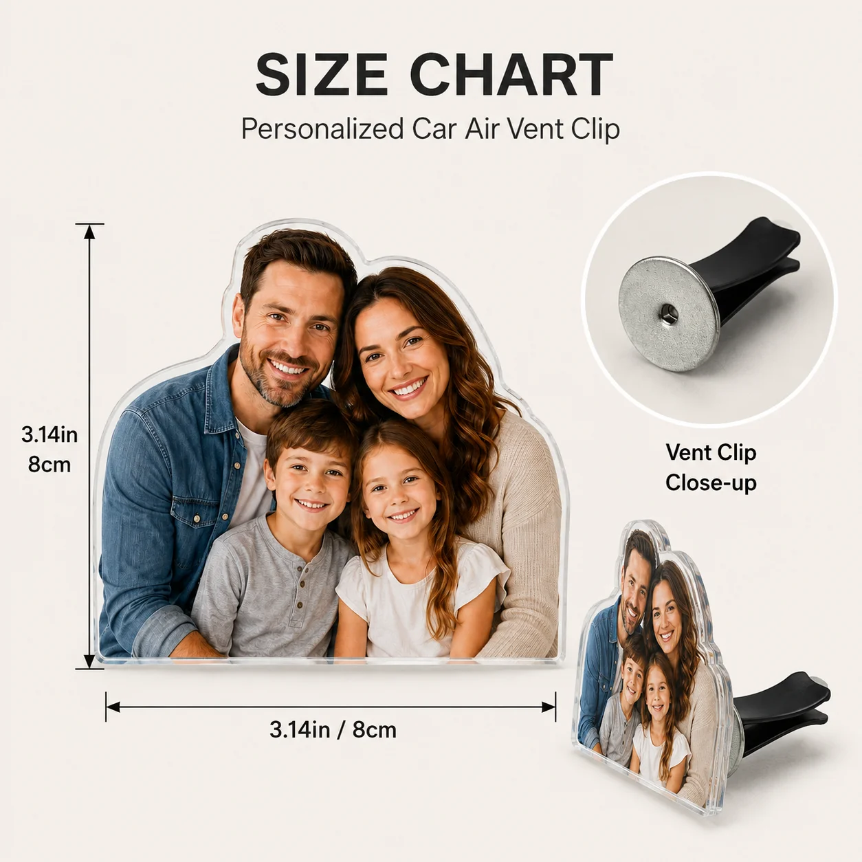 Personalized Car Air Vent Clip, Custom Photo Text Acrylic Ornament with 3mm Clear Acrylic Vent Clip Decoration for Vehicle Car