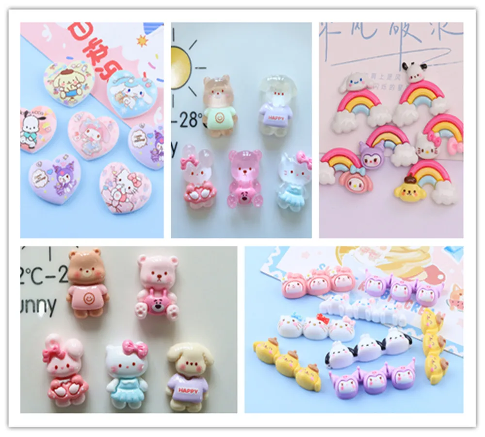 100pcs Kawai Resin Sanrio Series Flatback Love Heart Rainbow Scrapbook Figurine DIY Jewelry Hairpin Decoration Crafts Accessory