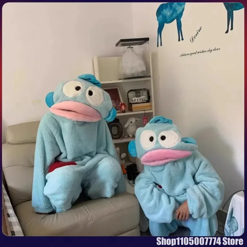 Kawaii Hangyodon Cute Cartoon Funny Jumpsuit Couple Pajamas For Men And Women Winter Thick Coral Fleece Cartoon Pajamas - Detail 1