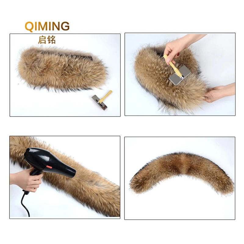 Real Natural Raccoon Fur Collar Winter Women\'s Coat Hooded Solid Collar Fur Removabl Neck Scarves Scarf Women Luxury scarfs