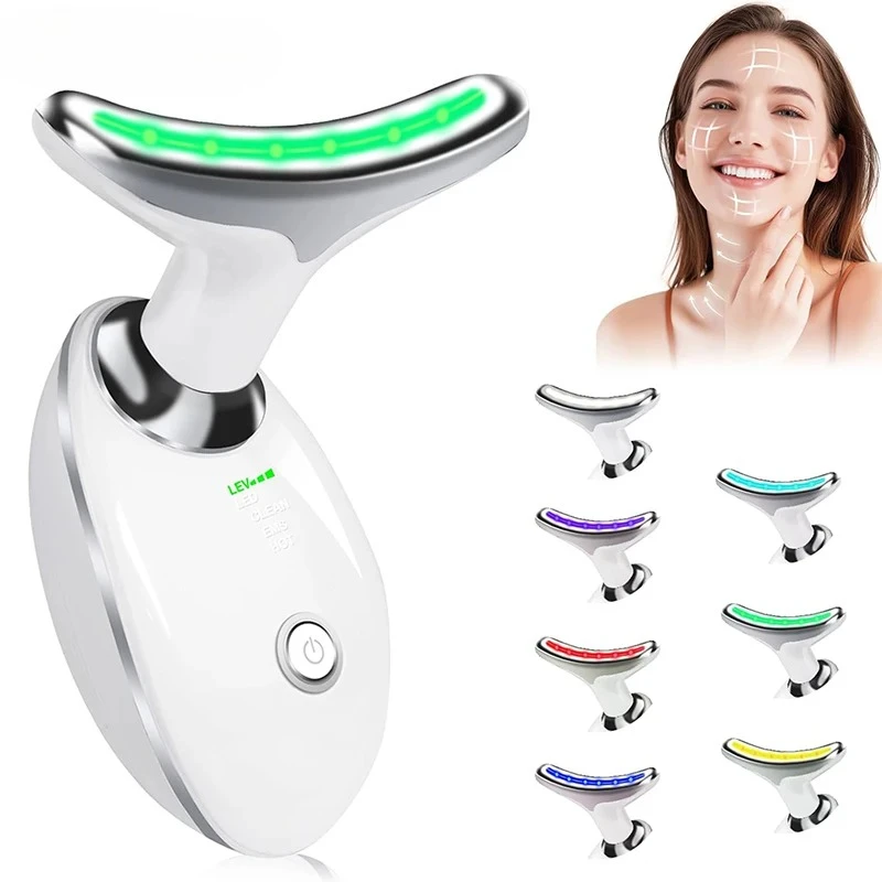 

Массажер для шеи и лица с LED-фотонной терапией, EMS-лифтингом, подтяжкой кожи, уменьшением двойного подбородка и удалением морщин