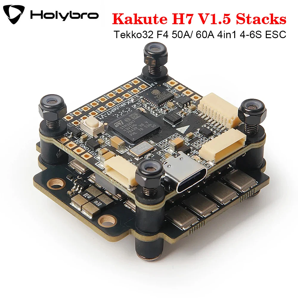 HolyBro Kakute H7 V1.5 Stacks H7 FC ICM-42688P OSD Onboard Bluetooth With Tekko32 F4 50A/ 60A 4in1 4-6S ESC for RC FPV Drone - image 1 of 6