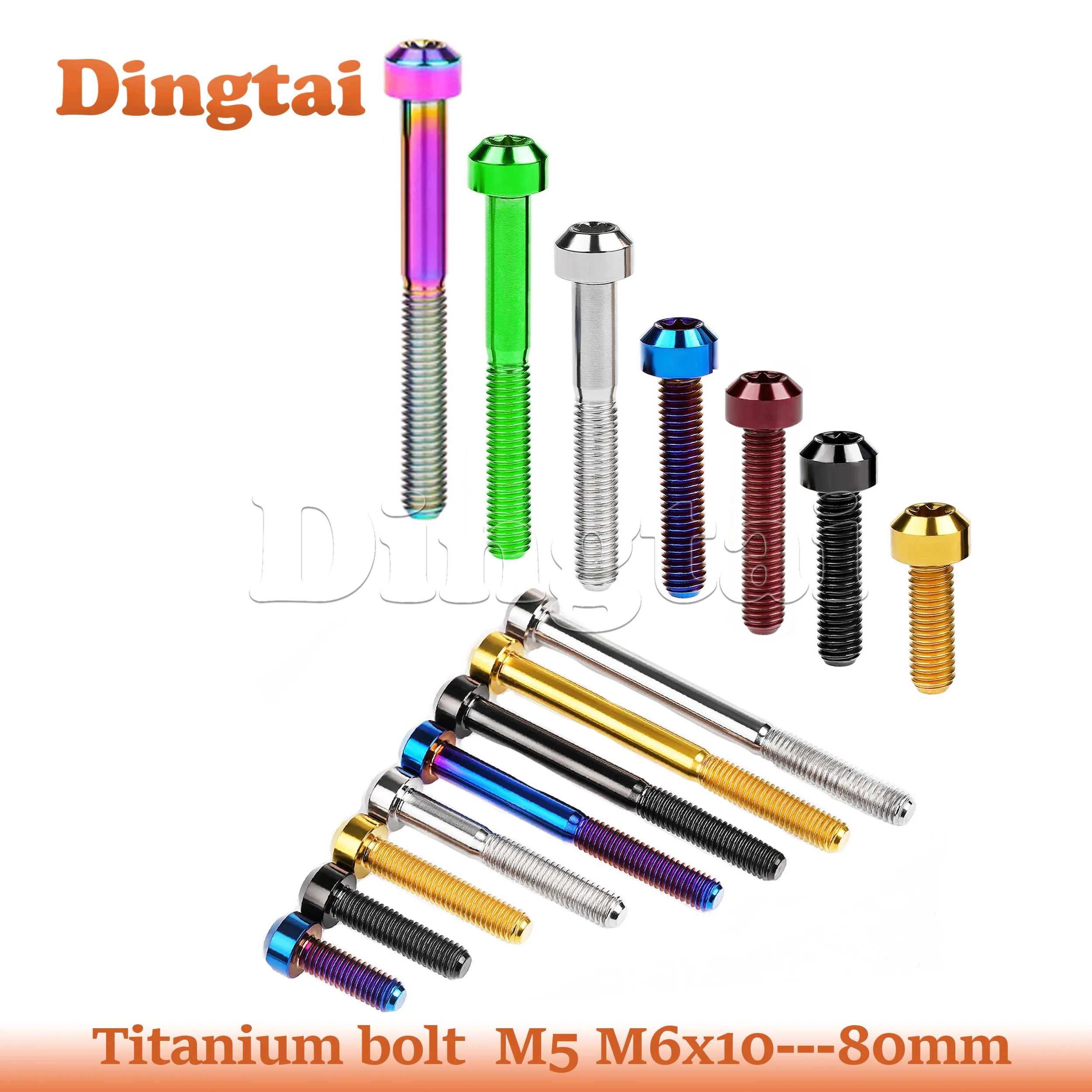 Dingtai Titanium Bolt M5/M6x10 15 20 25 30 35 40 45 50 55 60 65 70 80mm Cylindrical Head Torx Socket Screws for Bicycle Part