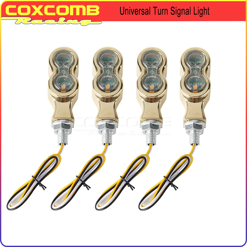 

Motorcycle Brass Chrome LED Turn Signal Light Flasher Indicator Lamp For Honda Yamaha Kawasaki Suzuki With 8mm Screw Hole