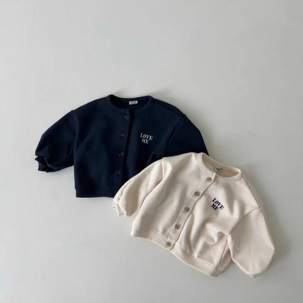 2025 Autumn New Baby Long Sleeve Cardigan Letter Embroidery Boys Versatile Jacket Cotton Infant Girls Casual Coat Kids Clothes