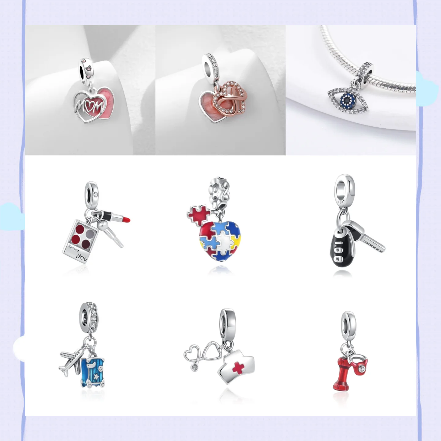 2025 Hot Sale Headphone nurse Christ Cross Pet bone Charm Beads Fit 925 Sterling Silver Original women Bracelet DIY Jewelry Gift