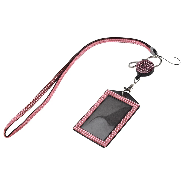 라인석 랜야드 ID 카드홀더 크리스탈 접이식 배지 릴, 라인석 넥 랜야드 카드홀더, 4 세트
