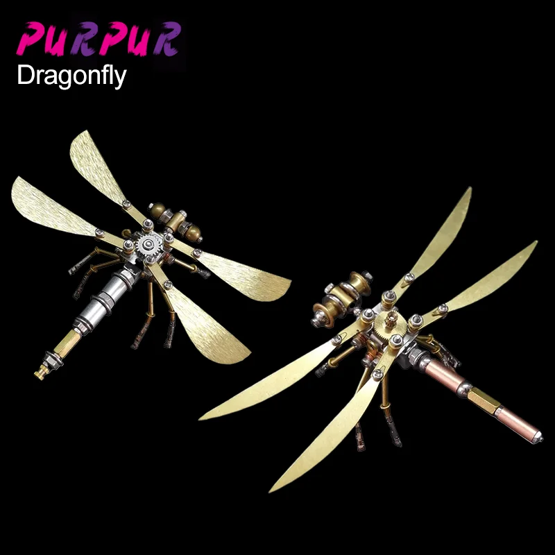 DIY steam punk 3D puzzle metal stainless steel brass mechanical assembly insect dragonfly model kit personalized gift toy