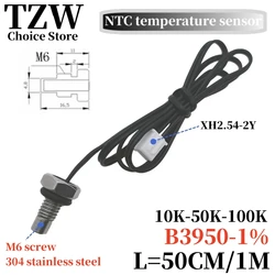 TZW M6 thread temperature sensor 304 stainless steel probe 10K 50K 100K B3950 1% NTC thermistor 50CM/1M