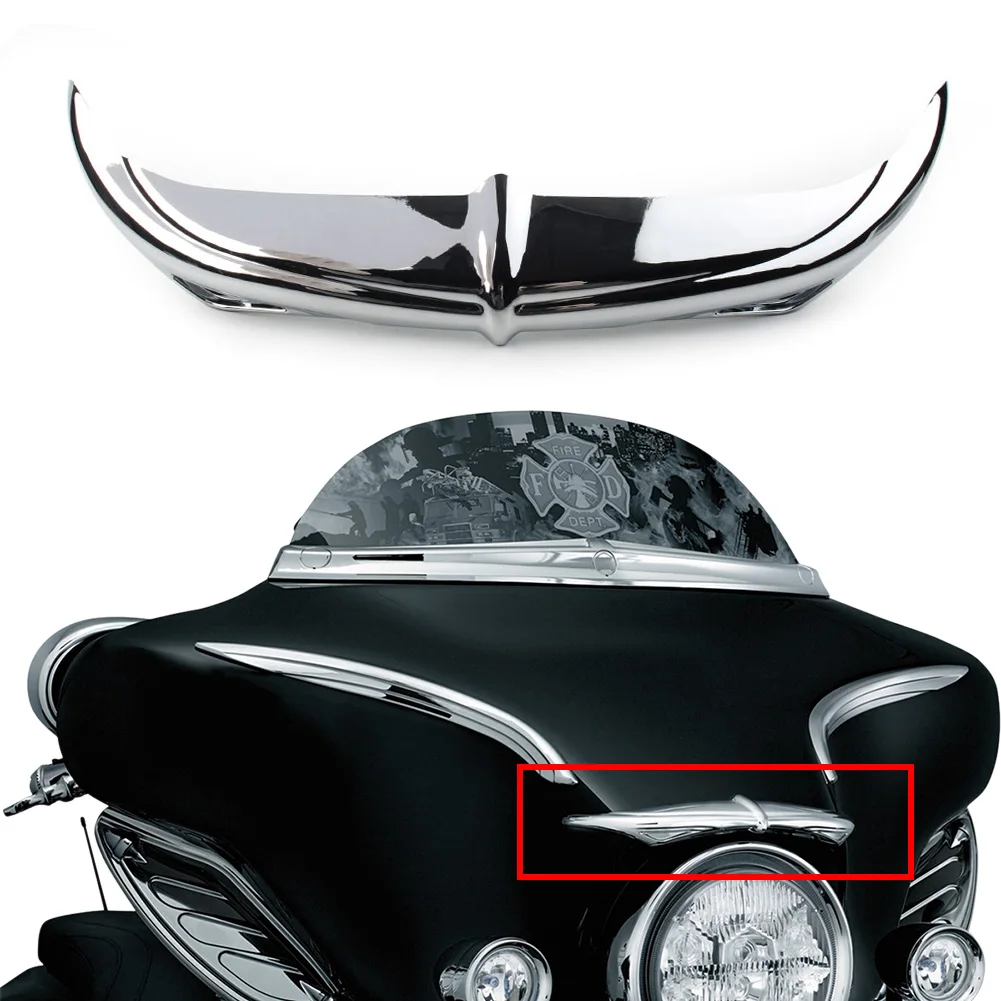 Chrome Batwing Motor Fairing Brow Accent Decorative Trim for 1996-2013 Harley Touring FLHX ABS Plastic