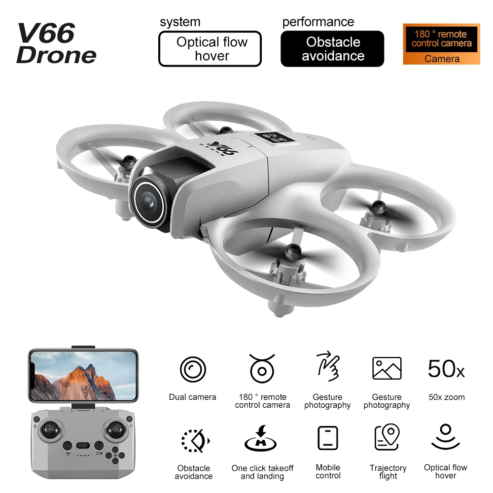 

V66 4K HD Wide Angle Camera WiFi FPV RC Drone with Height Keep Foldable Quadcopter for Kids Helicopter Toy Gift
