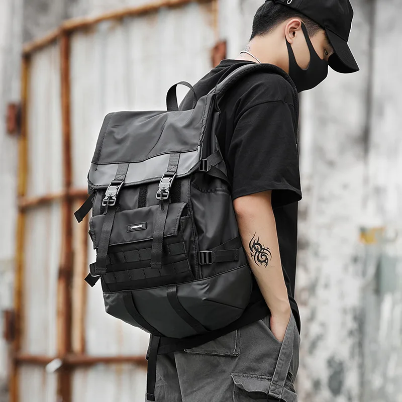 Streetwear Black Nylon Men Backpack Large Capacity School Laptop Men Backpack Outdoor Travel Sport Hiking Commuter Backpack