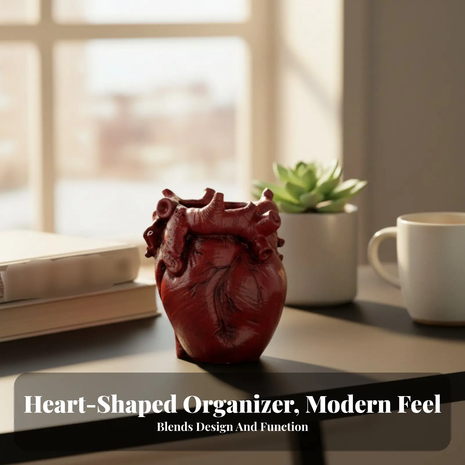 

Подставка для ручек в форме сердца из смолы, реалистичная скульптура, креативный настольный органайзер, современный декор для дома