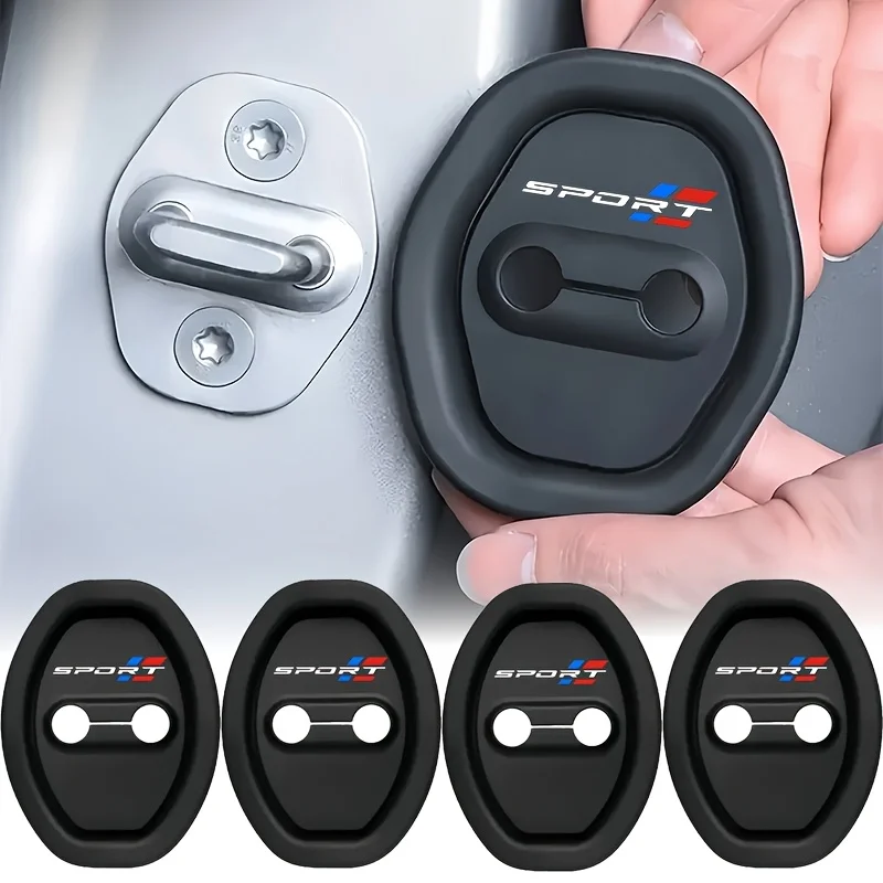 4-Piece car door lock protection silicone pad set - red and blue checkered design, suitable for all models
