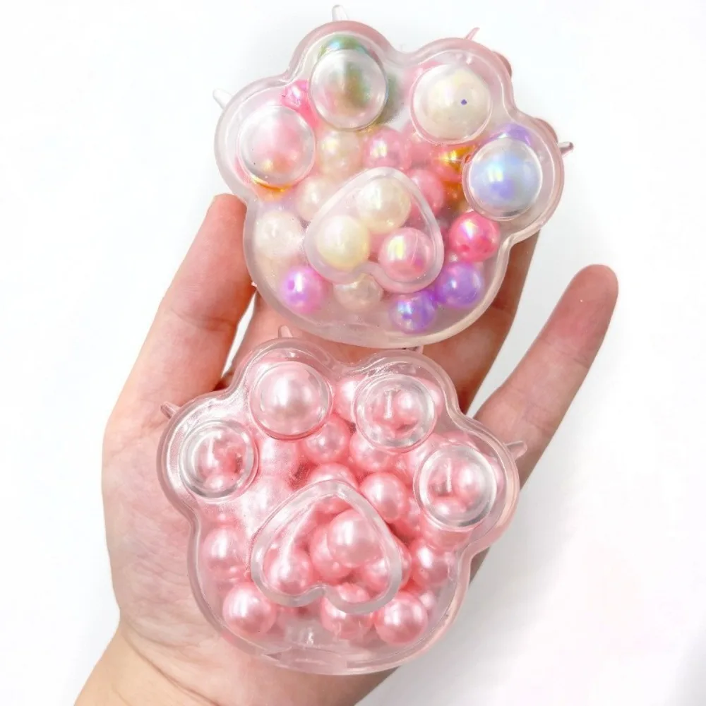 Kawaii Soft Cat Paw Pinching Toy Pearls Cat's Claw Stress Relief Toy Silicone Handmade New Fidget Gift antistress foot kids toys