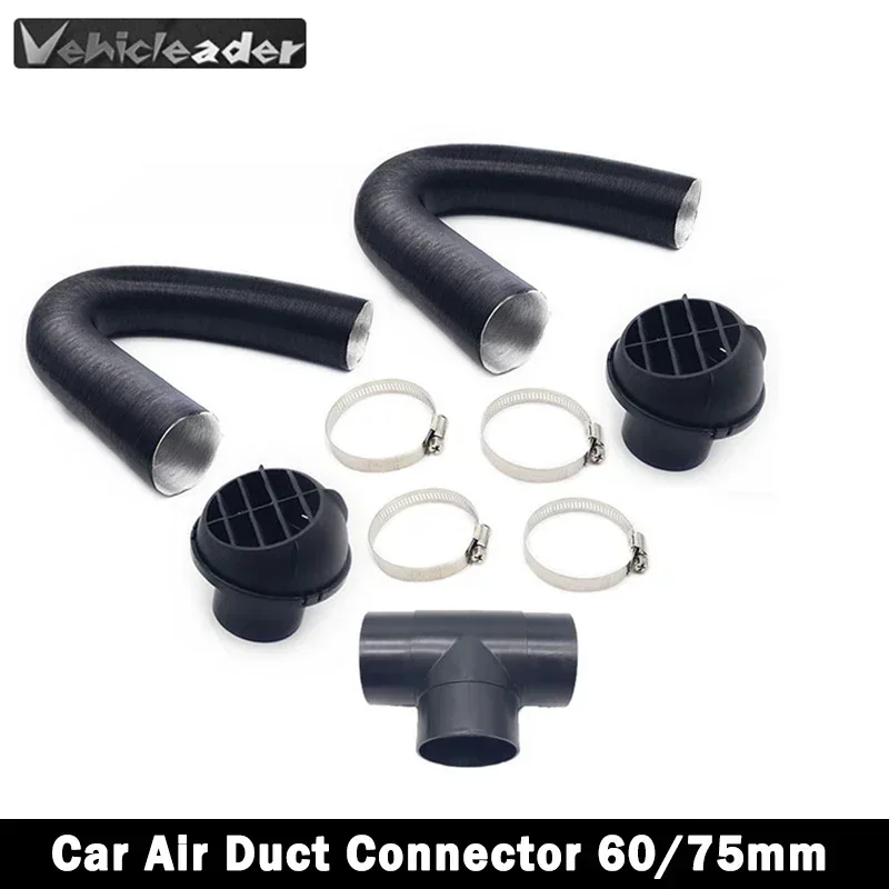 

60mm 75mm Car Auto Heater Pipe Duct T Piece Warm Air Outlet Vent Hose Clips Set For Parking Diesel Heater Webasto Eberspacher