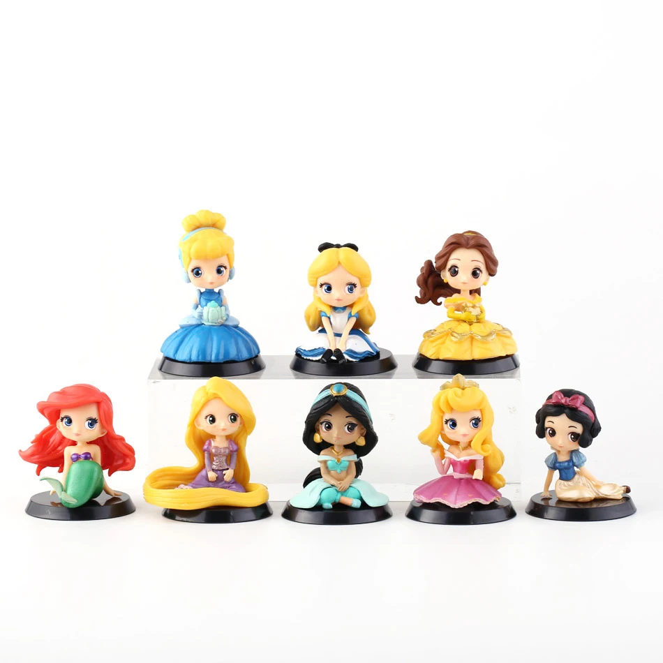 kawai Capsule toys 8Pcs/Set Princess model Alice Jasmine Ariel  Rapunzel Mermaid Action Figure Toys Girls Xmas gift