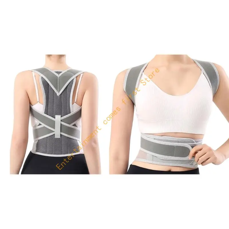 Back Brace Wrap with Shoulder Sections, Waist Fastening and Rear Support Sleeve for Reading, Desk Work and Daily Walking 55KD