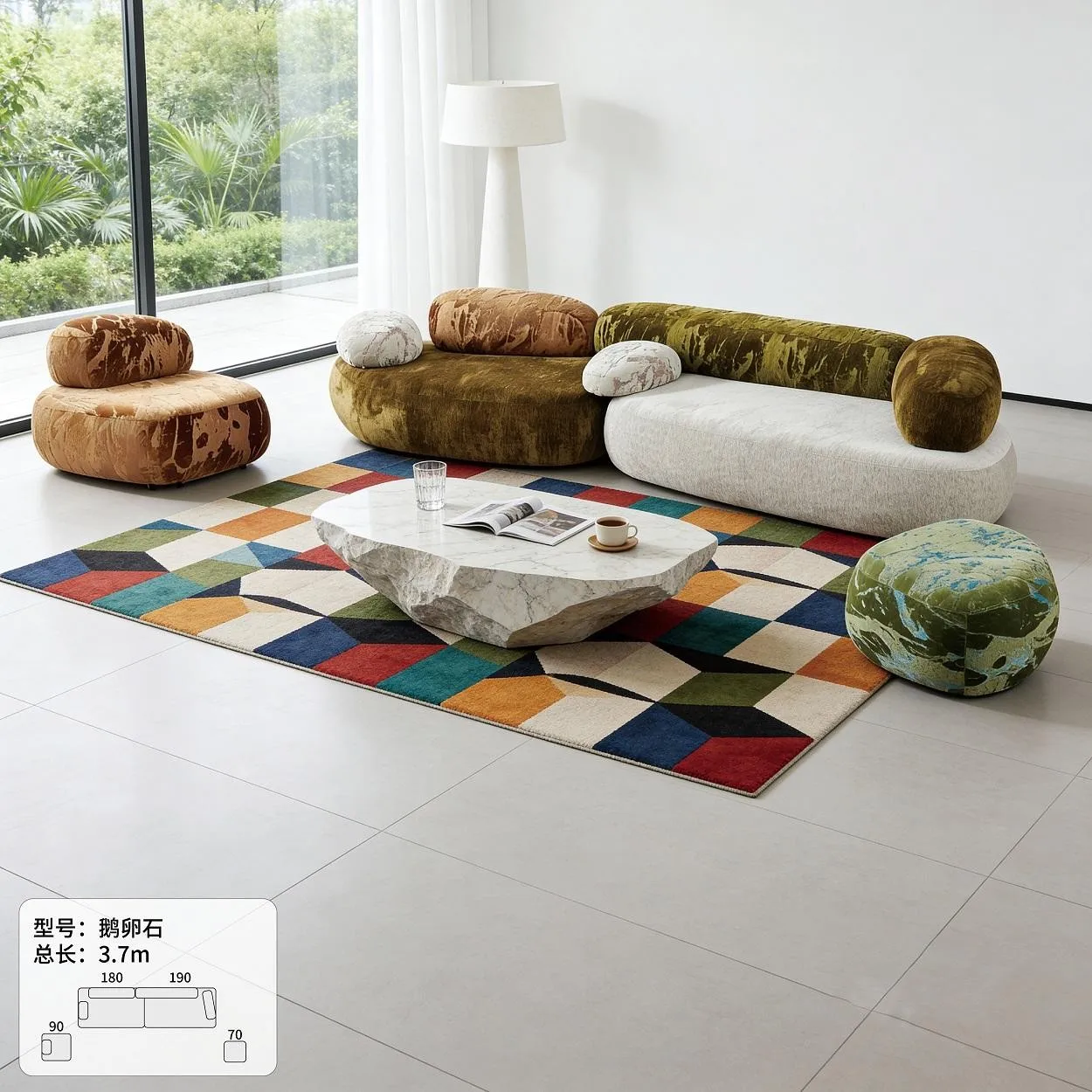 &Customizable Modern Living Room Velvet Combo Sofa with Foam Padding Straight Row Sofa, Size Color Available