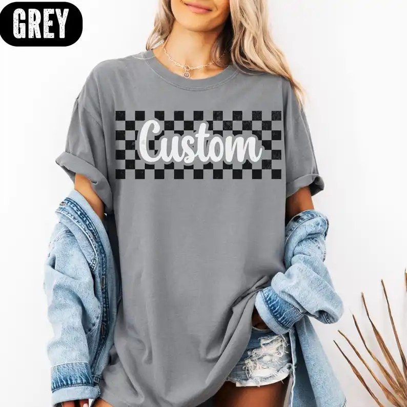 Vintage Distressed T Shirt Custom Plaid Pattern Personalized Custom Phrase Name Unisex Casual Fashion Dating Festival Present
