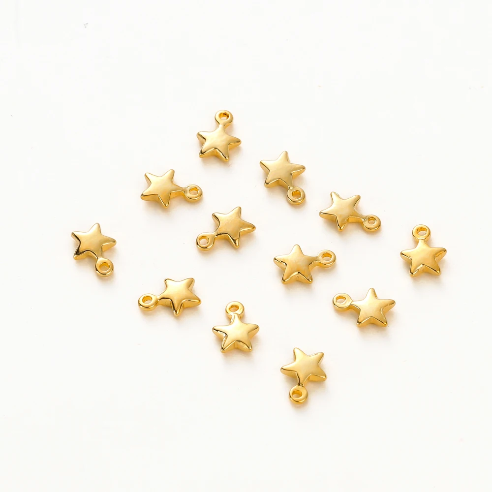 20pcs/lot 5x7MM Hole 1.0MM 14K 18K Gold Color Plated Brass Small Star Charms High Quality Pentant For Diy Jewelry Accessories