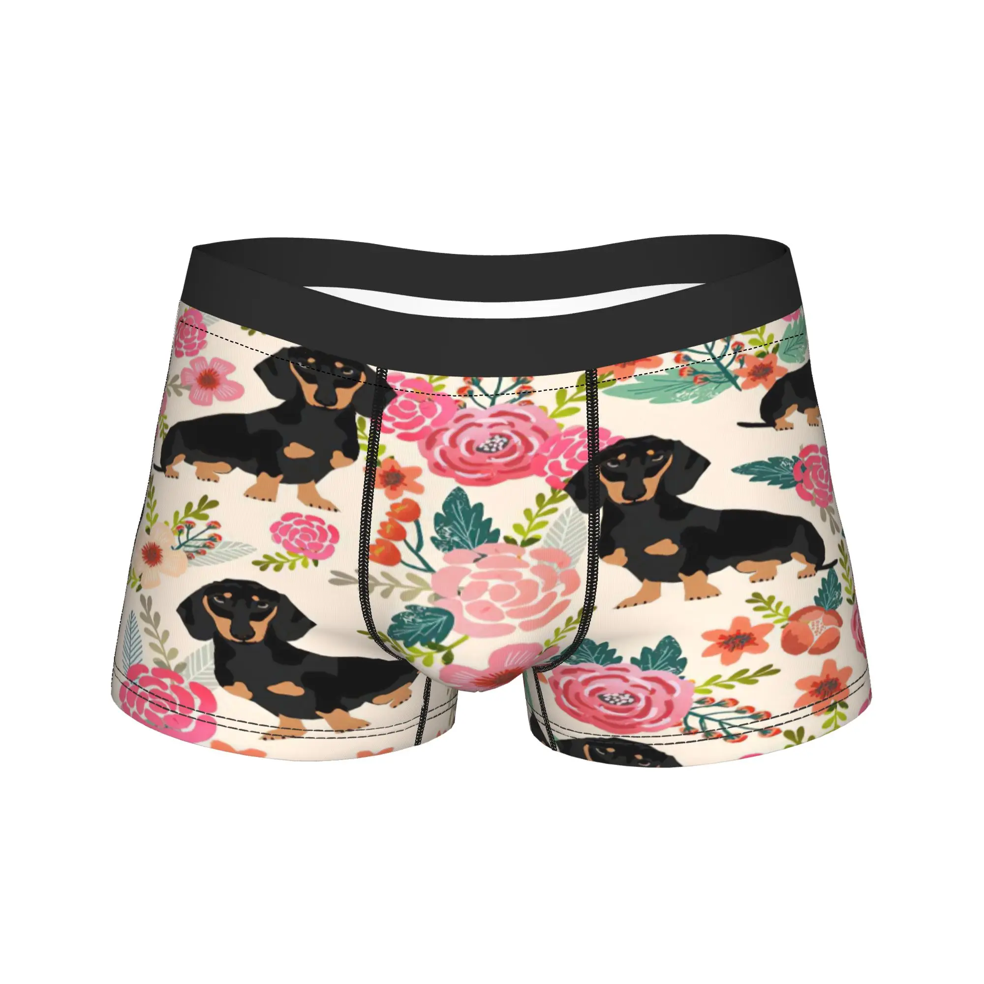 

Мужское нижнее белье с цветочным принтом таксы и собаки, трусы-боксеры с героями мультфильмов, шорты, забавные трусы со средней талией для мужчин, S-XXL