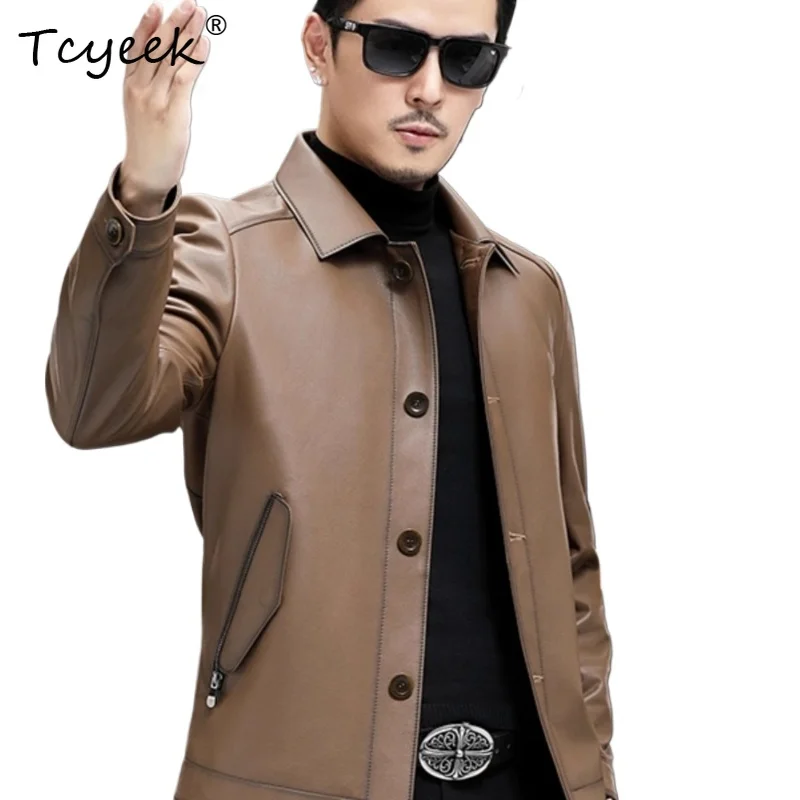 

Tcyeek Мужская куртка из натуральной кожи на весну и осень со съемной внутренней подкладкой на гусином пуху Куртка Кожаная Мужская