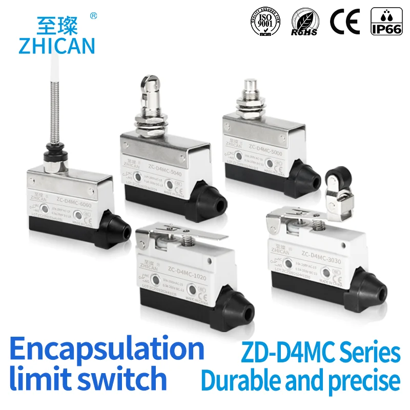 ZHICAN D4MC Series Travel Limit Switch Roller Button Self-Reset Silver Contact Plunger Rocker 1000/2000/5000/5020/5040