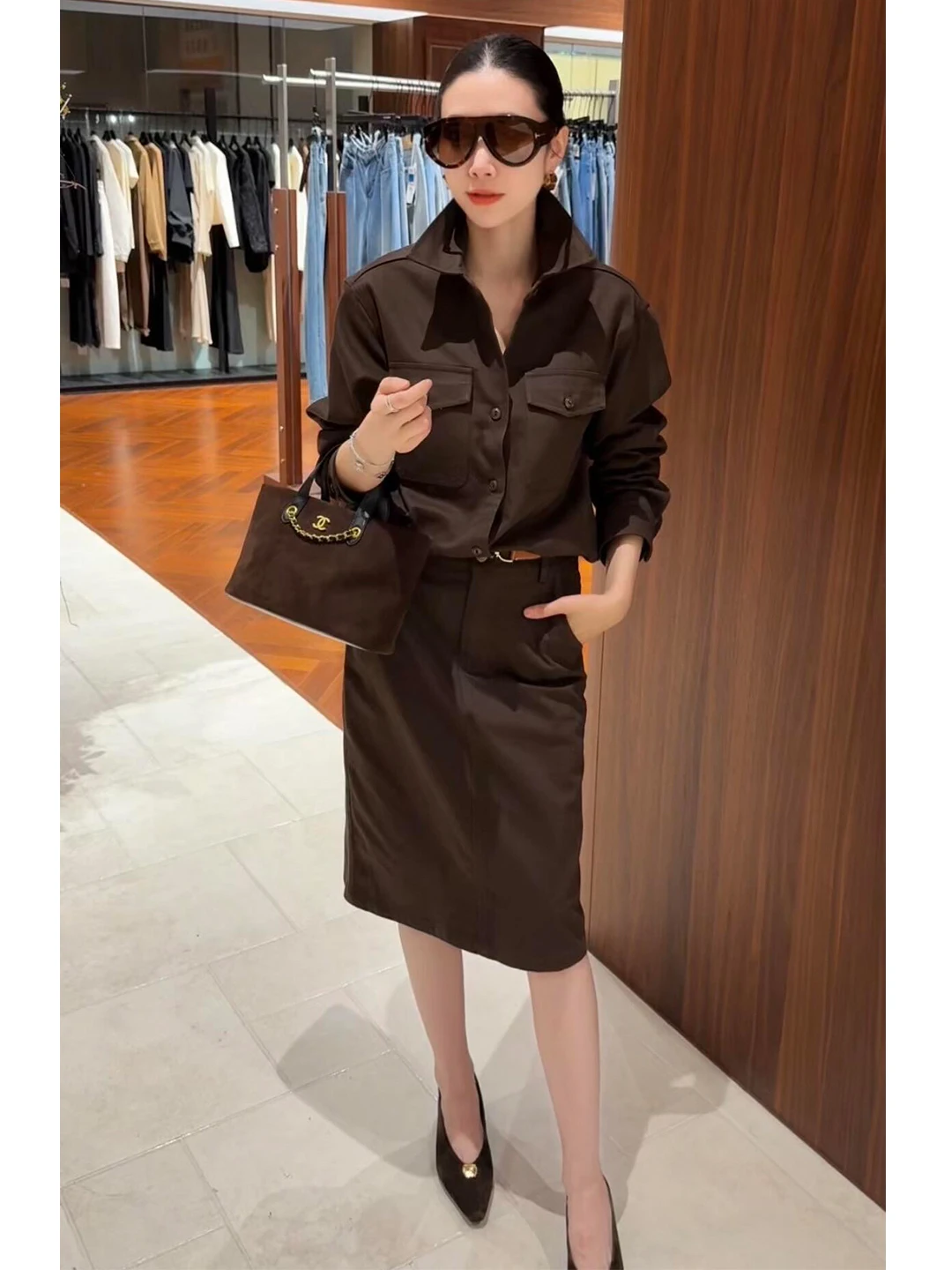 Casual Loose Linen Shirt Dress - Setelan Rok dan Kemeja Katun Linen