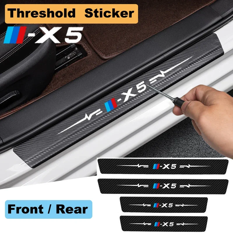 Car Door Threshold Scuff Plate Decals Sill Stickers For BMW X5 Badge E70 E53 F15 Auto Door Entry Pedal Guards Bumper Strips