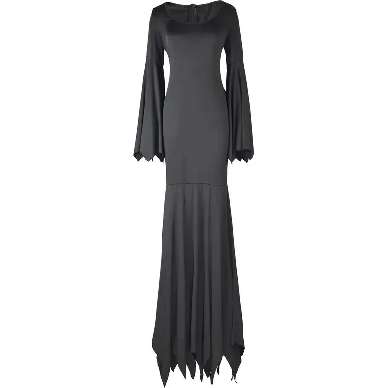 Women Retro Gothic High Waist Black Dress Vampire Bat Sleeve Maxi Dress Halloween Party Outfits Goth Cosplay Costume Streetwear