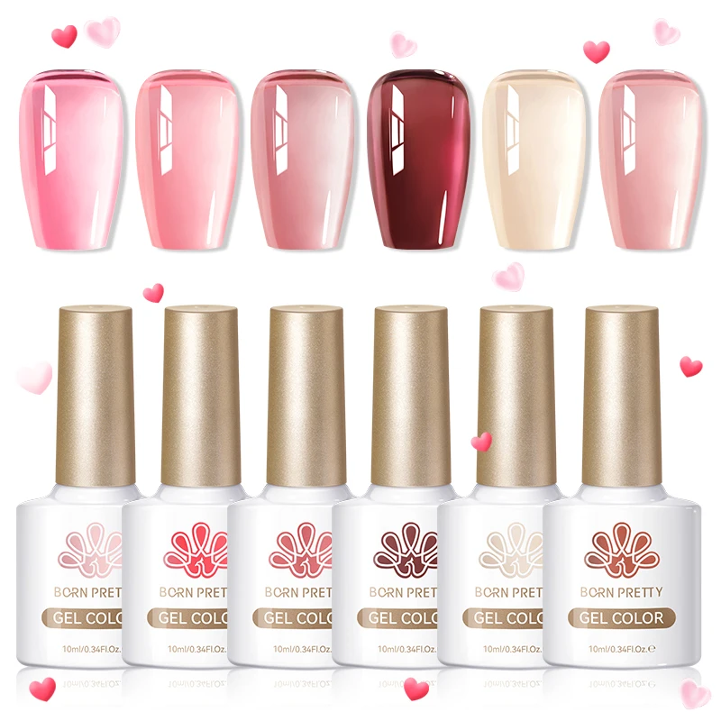 BORN PRETTY Set di 6 Smalti Gel da 10ml Rosa Trasparente Semi-Permanente Soak Off UV LED per Nail Art e Manicure