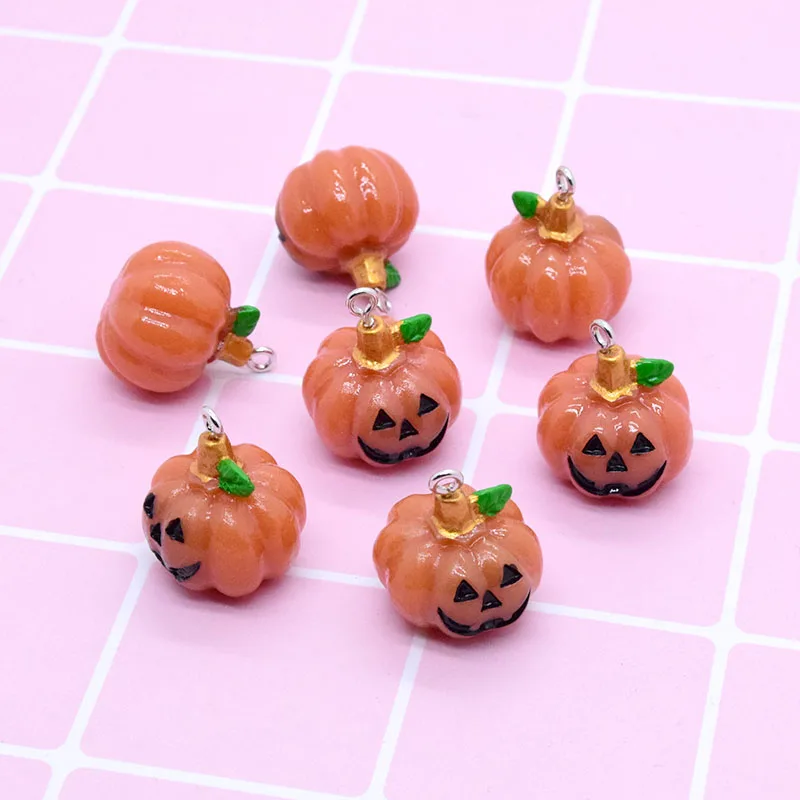 6pcs 3D Halloween Small Pumpkin Resin Charms Cute Halloweens Food Pendant For Earring Keychain Diy Crafts Jewelry Makee